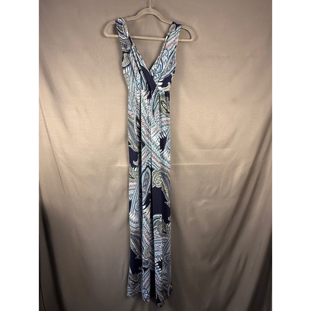 Renee C Maxi Dress Womens Small Navy Paisley Ikat Surplice V-Neck Sleeveless